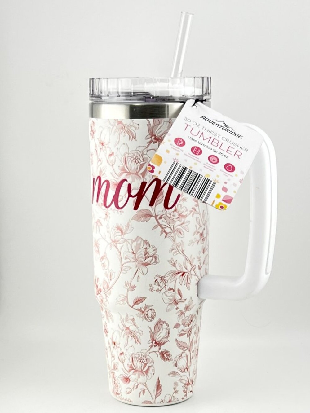 NEW Aldi Adventuridge 30 oz Thirst Crusher Tumbler Pink White Floral Toile Mom